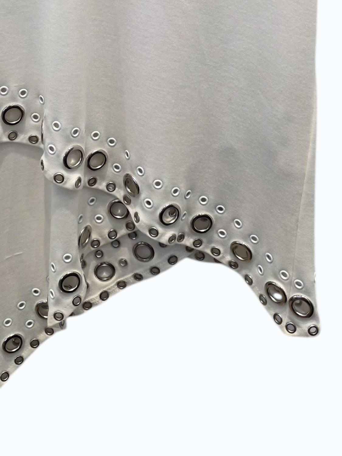 Sheri Bodell Women's V-neck Tank With Bottom Grommets in egret - women's tank top - detail view