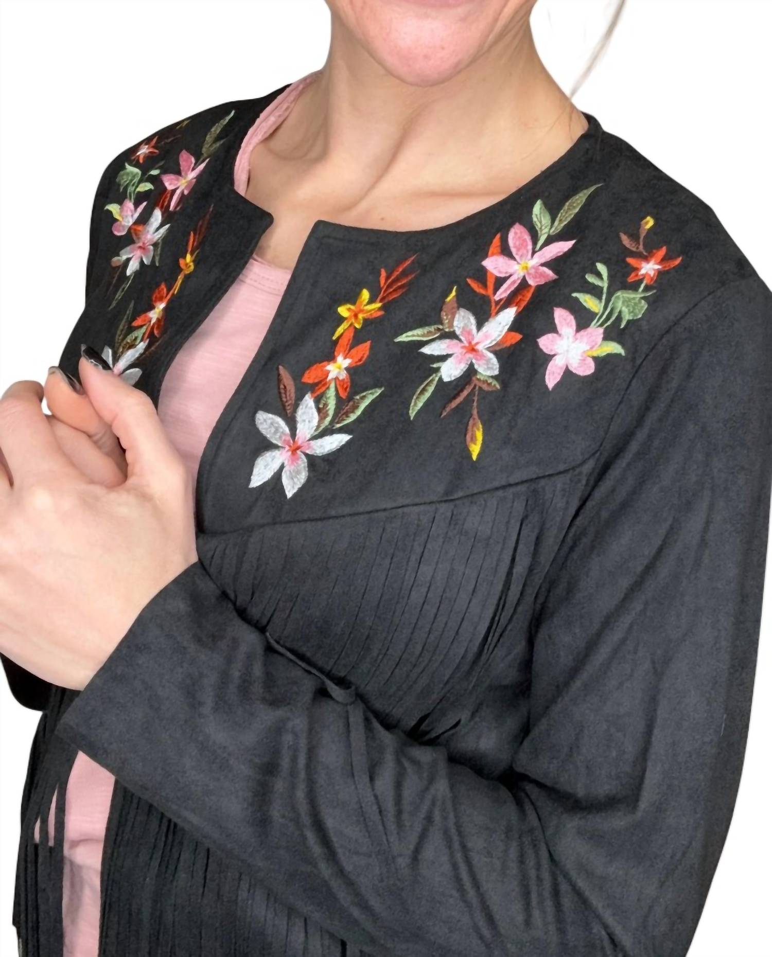 Vocal Apparel - Arden Suede Fringe Layering Jacket