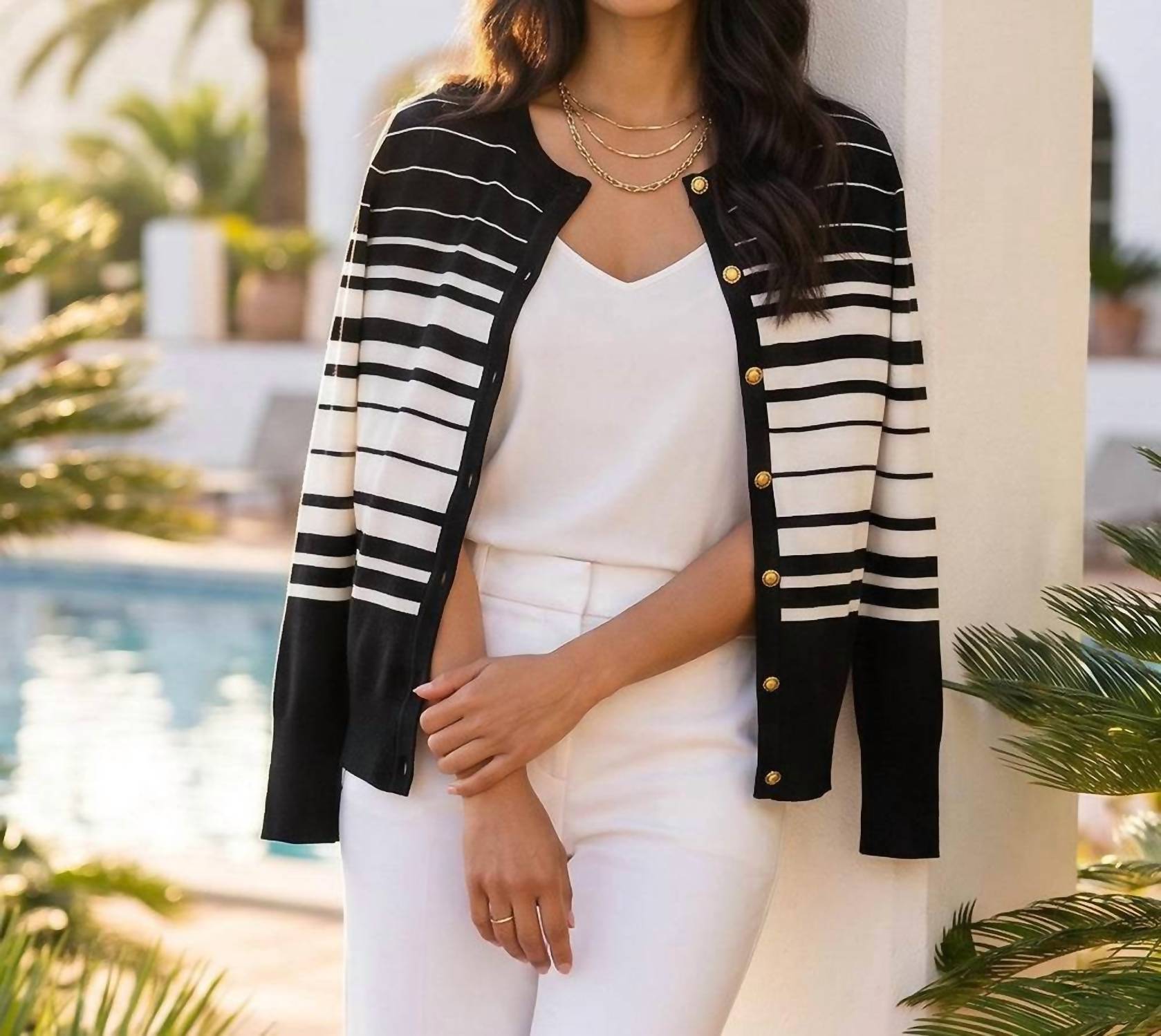 Karen Kane - Stripe Cardigan Sweater