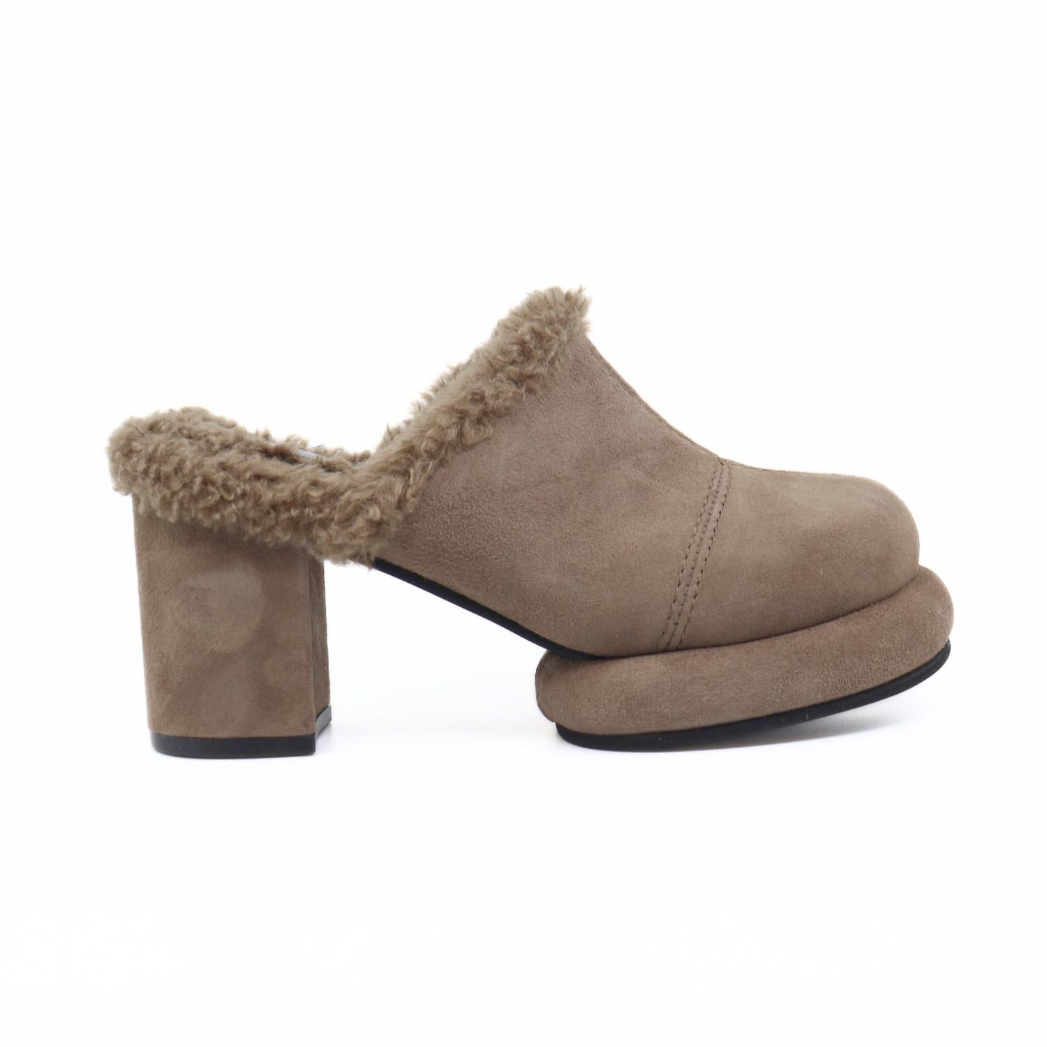 ALL BLACK Women's Mod Winter Mules in taupe - women's shoe - detail view