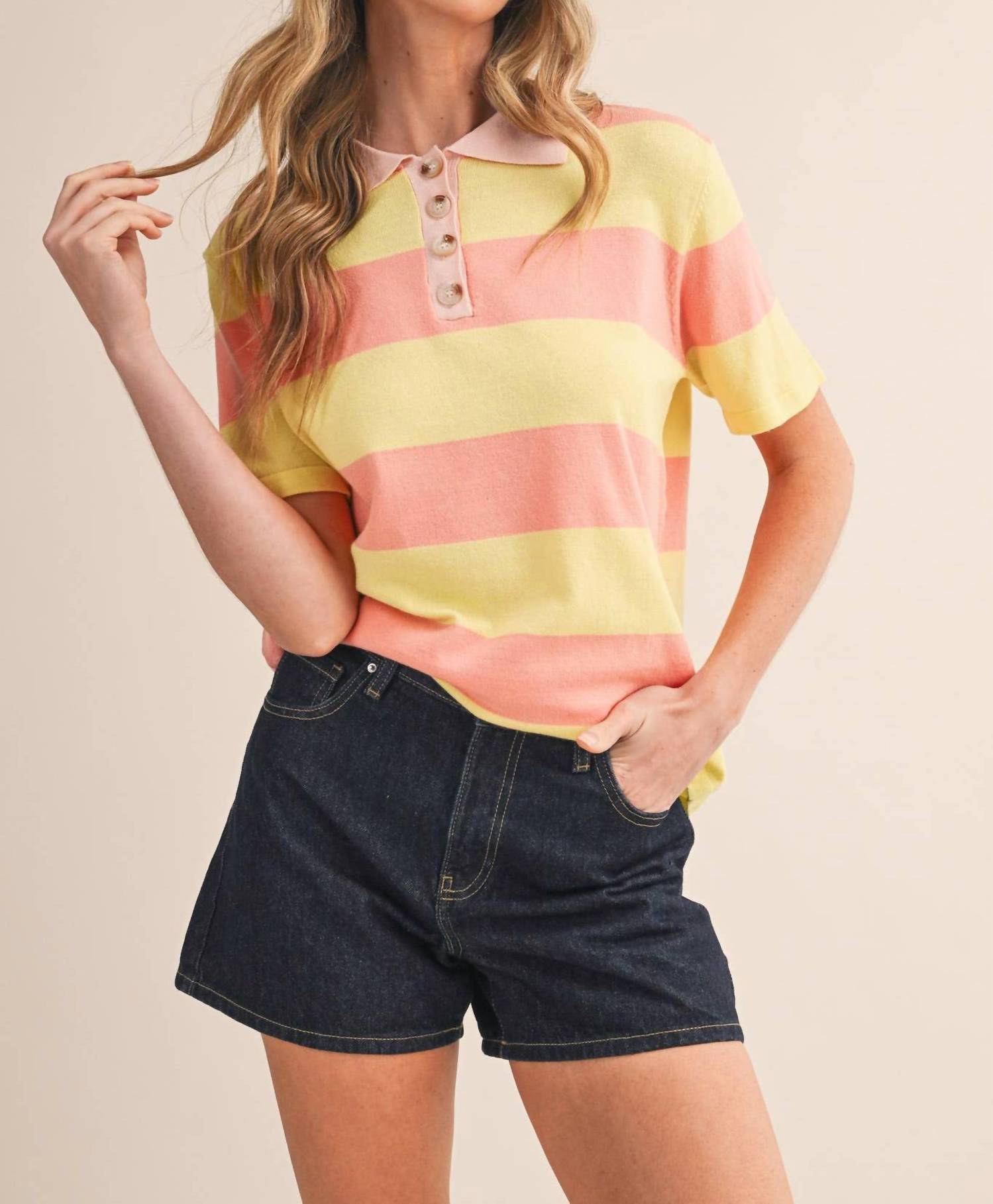 &Merci - Striped Short Sleeve Sweater