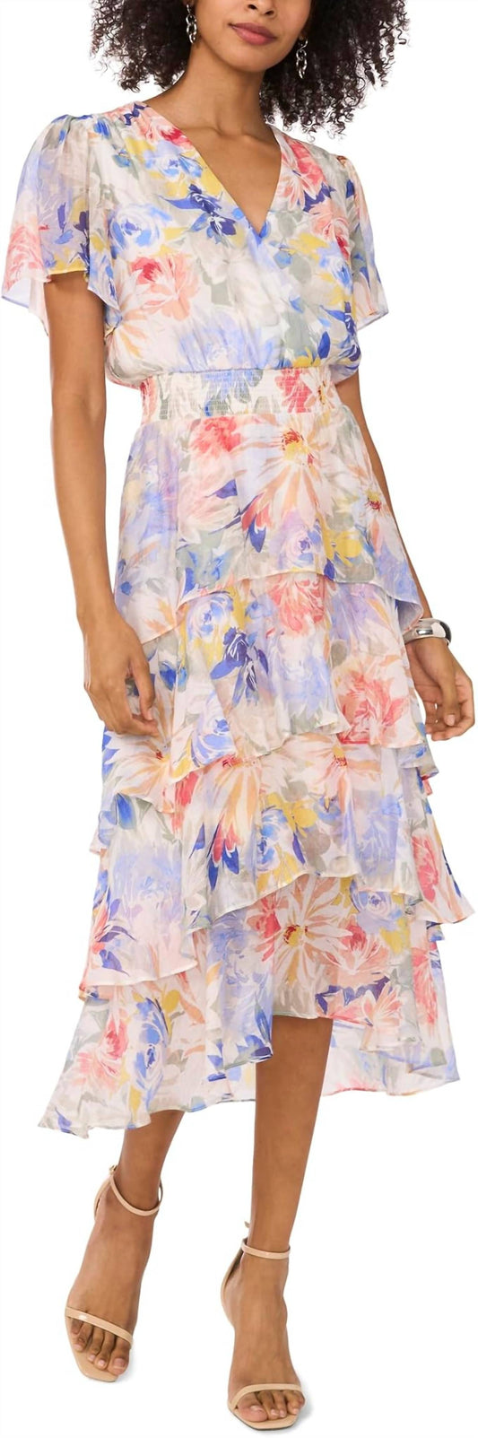 Vince Camuto - Flutter Sleeve Tiered Midi Dress