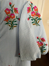 Thml - Women's Embroidered striped puff sleeve dress