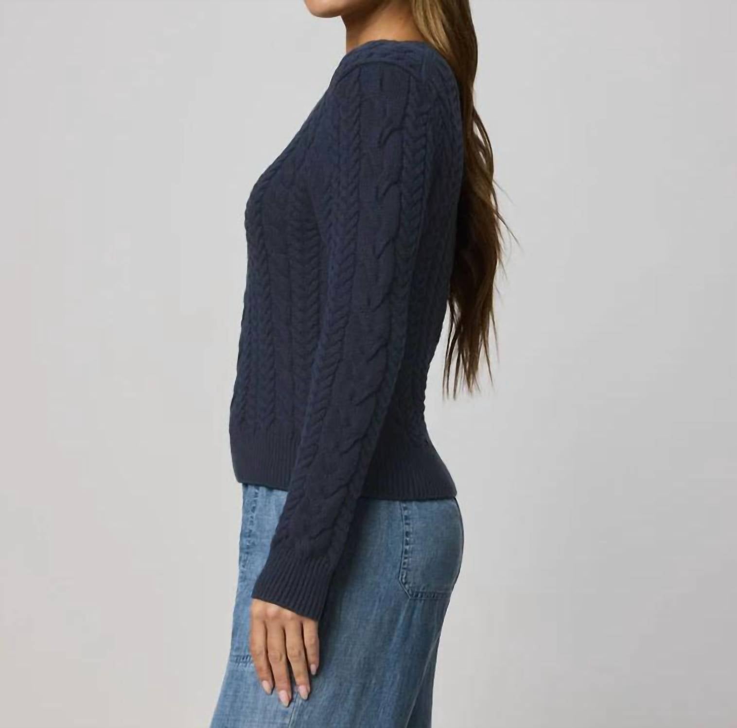 Splendid Annabella Cable Sweater in navy - women's sweater - detail view