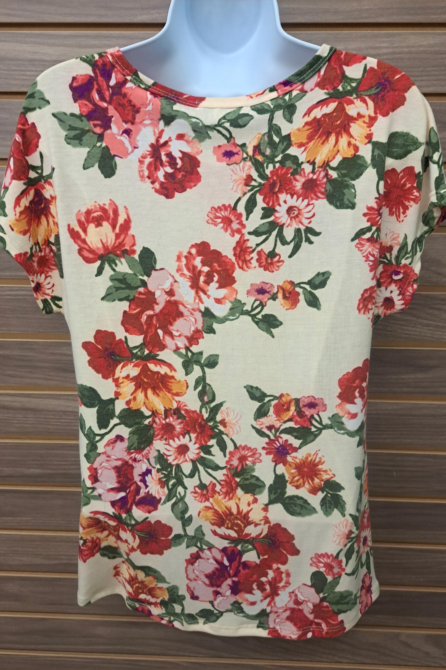 Moa Moa - Women's Cream Floral Front Knot Tee
