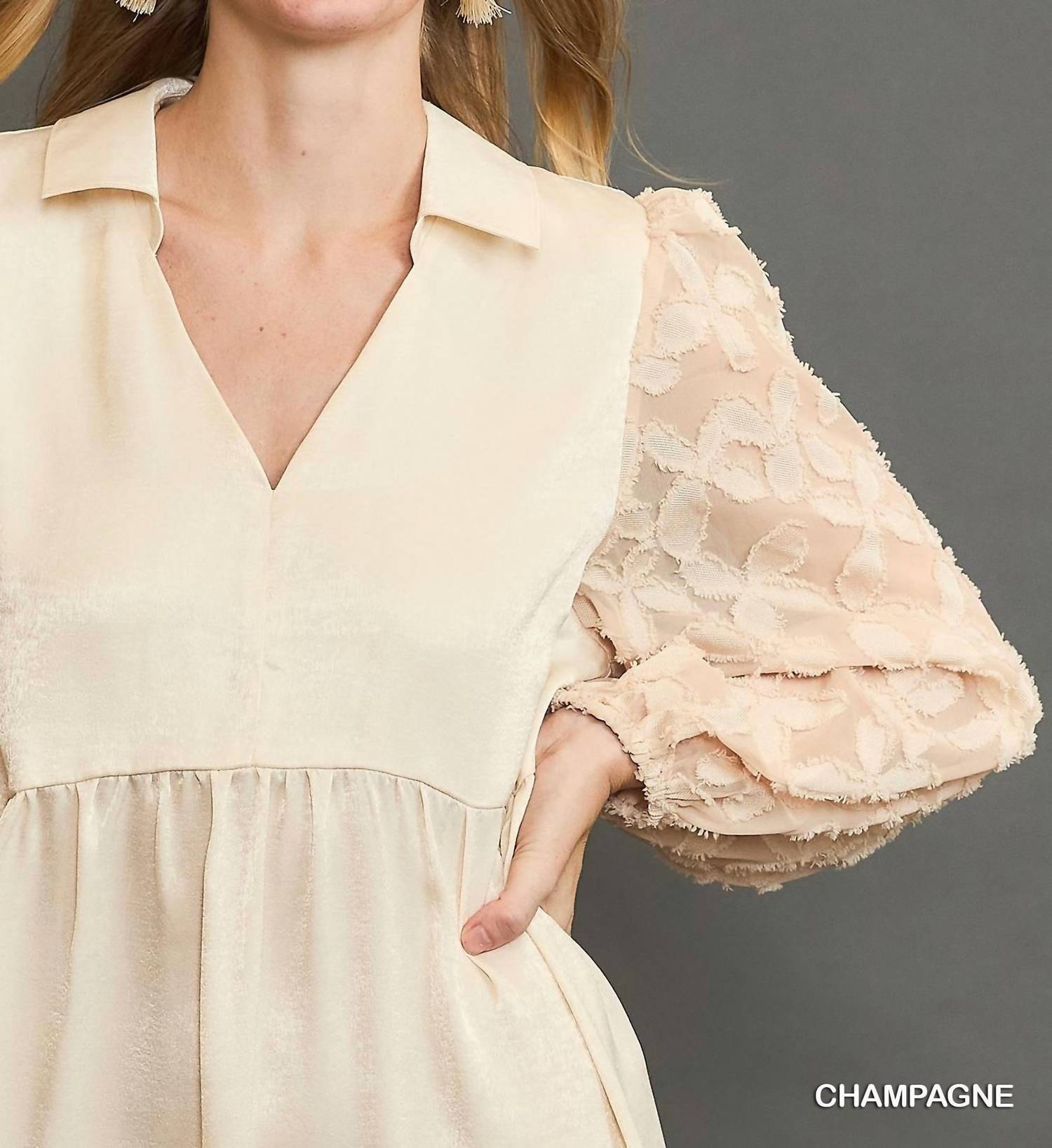 Umgee - V Neck Satin Mini Dress