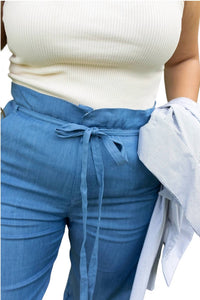 LFDL Chambray Cropped Tapered Joggers in blue - women's pants - alternate view