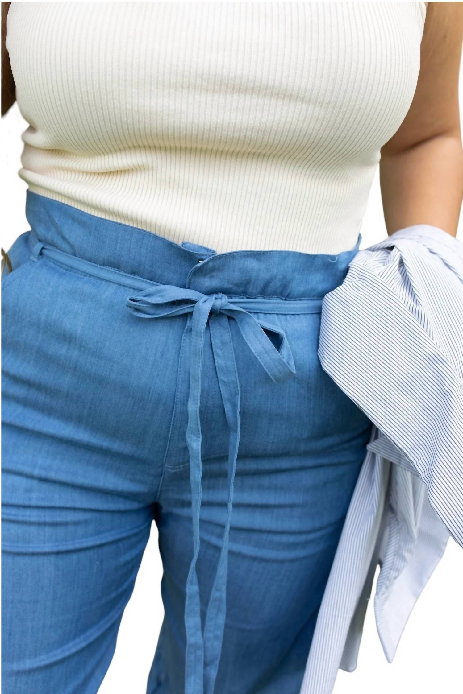 LFDL Chambray Cropped Tapered Joggers in blue - women's pants - alternate view