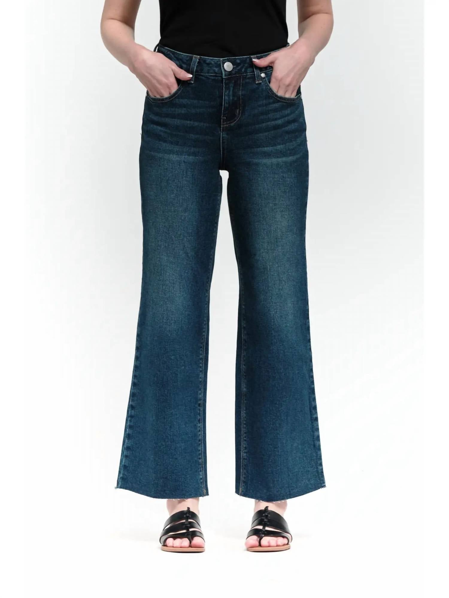 1822 Denim - Raw Hem Wide Leg Crop Jeans