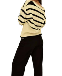 Beige Botany - Striped Button Down Cardigan Sweater