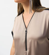 Joseph Ribkoff - V-neck Zip Front Satin Top