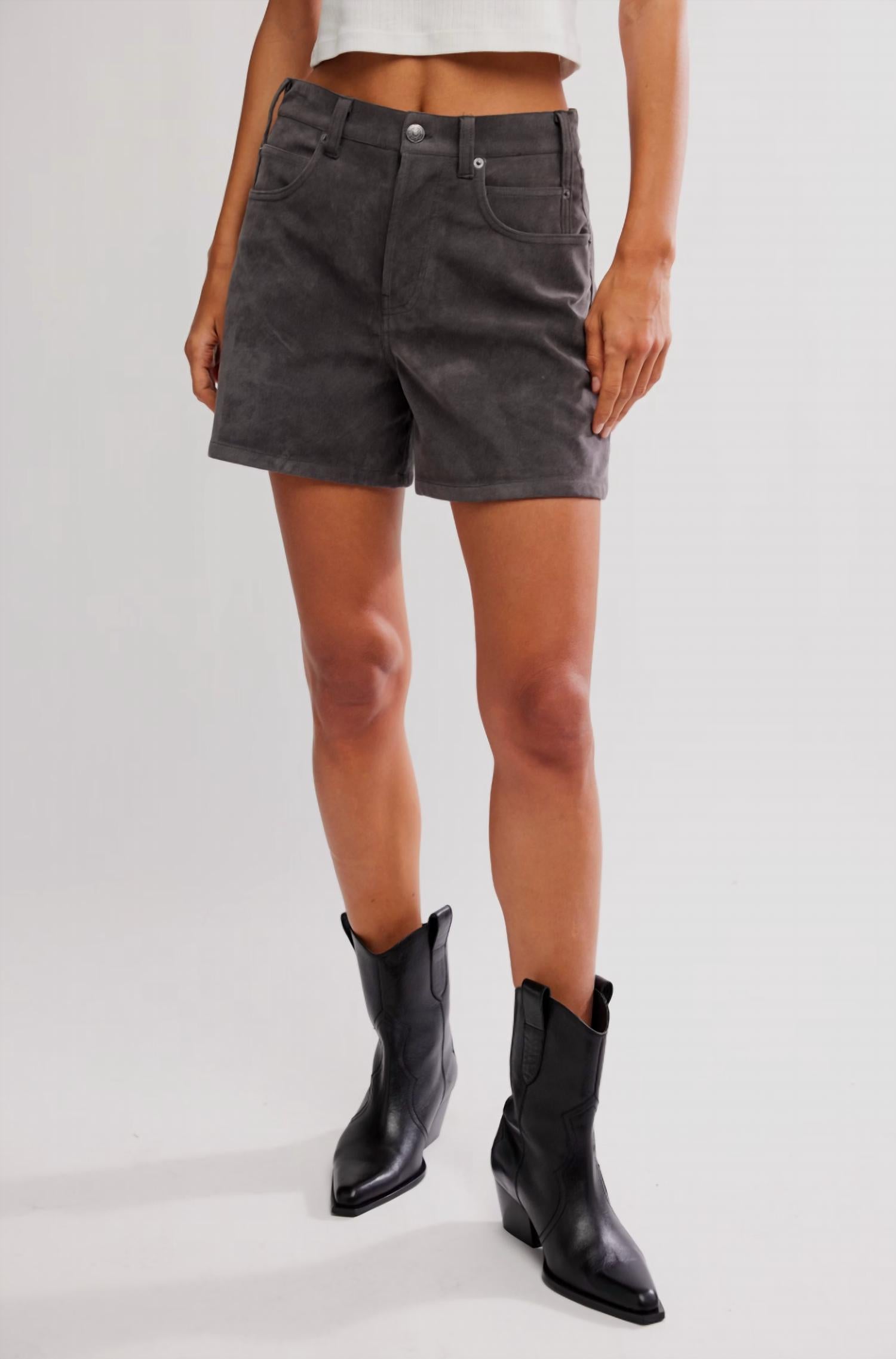 Free People Tippi Vegan Suede Shorts in dark grey - women's shorts