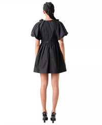 English Factory - Flower Neckline Puff Sleeve Mini Dress