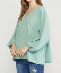 Entro - Textured Long Sleeve Babydoll Top