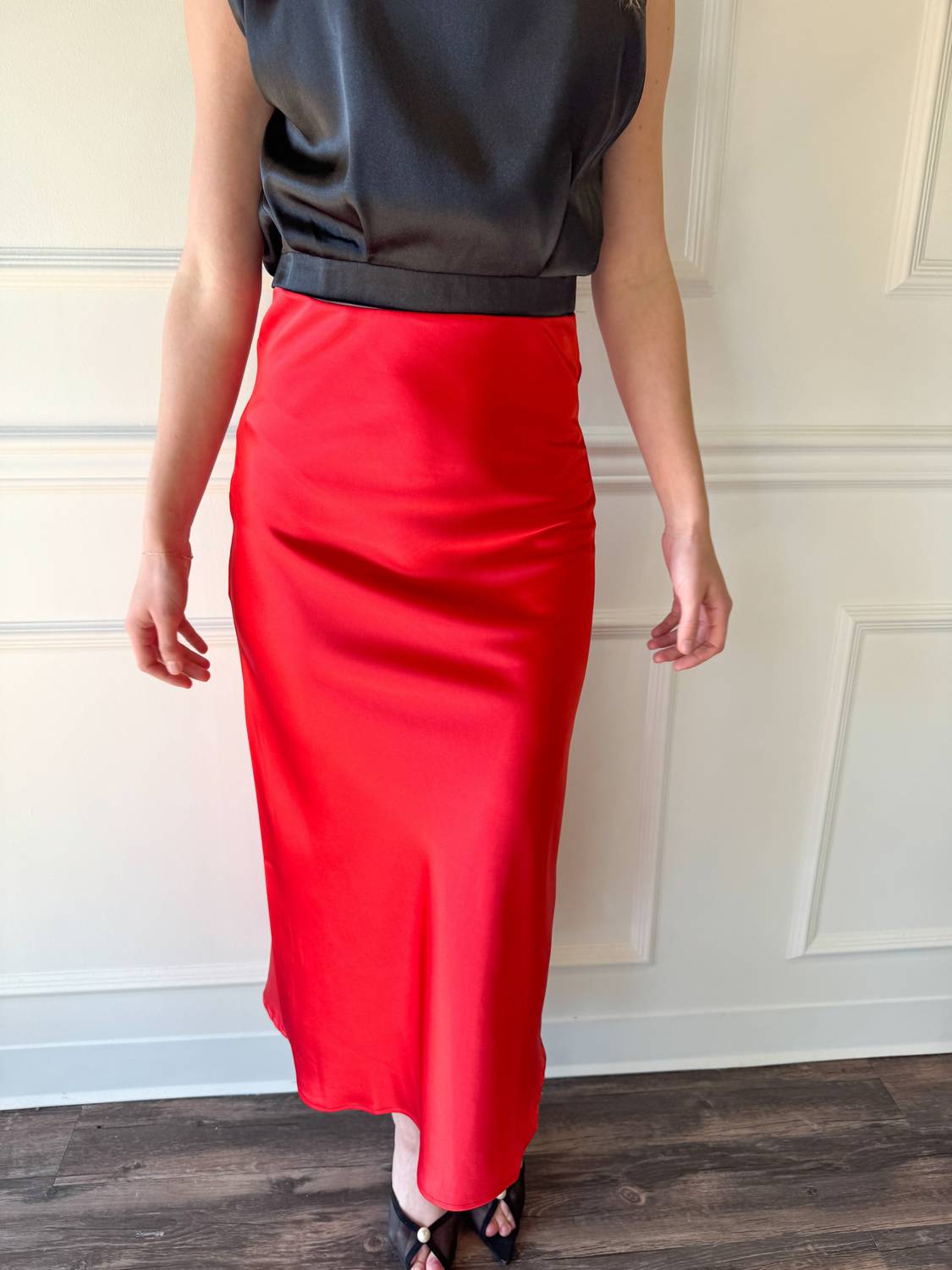 GLAM Siren Satin Skirt in red - women's skirt - detail view