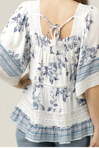 ANGIE Mid-length Sleeve Top in white blue - women's blouse - alternate view