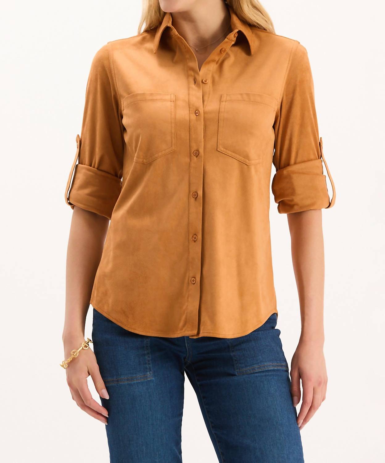 Tyler Boe Women's Addison Faux Suede Shirt in camel - women's shirt