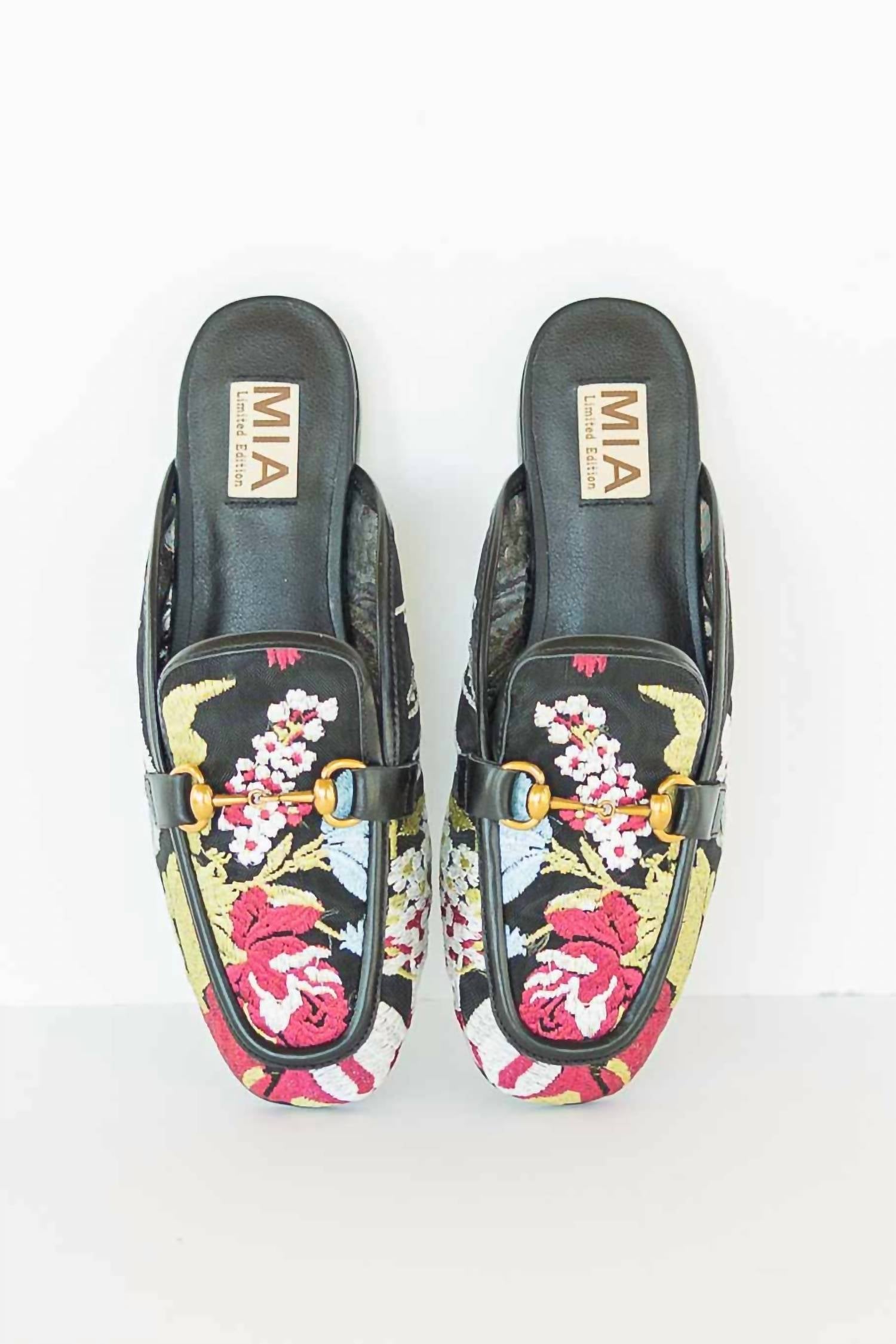 Mia Shoes Women's Bouquet Embroidered Slip On Mules in black - women's shoe - view 5