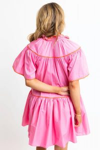 Karlie - Solid Contrast Embroidered V Neck Tier Dress