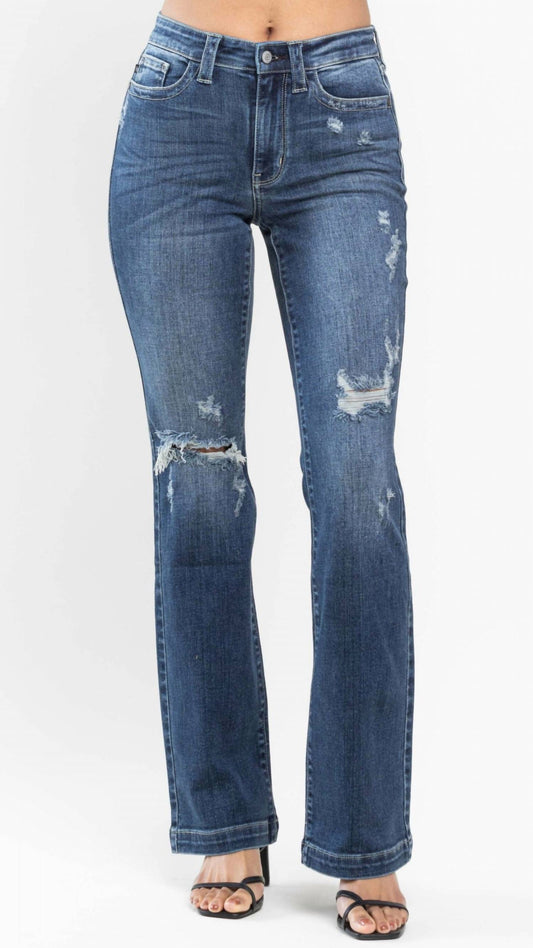 Judy Blue - Mid Rise Hand Sand & Destroy Bootcut Jeans