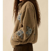 Promesa - Warm Blossoms Floral-embroidered Fleece Jacket