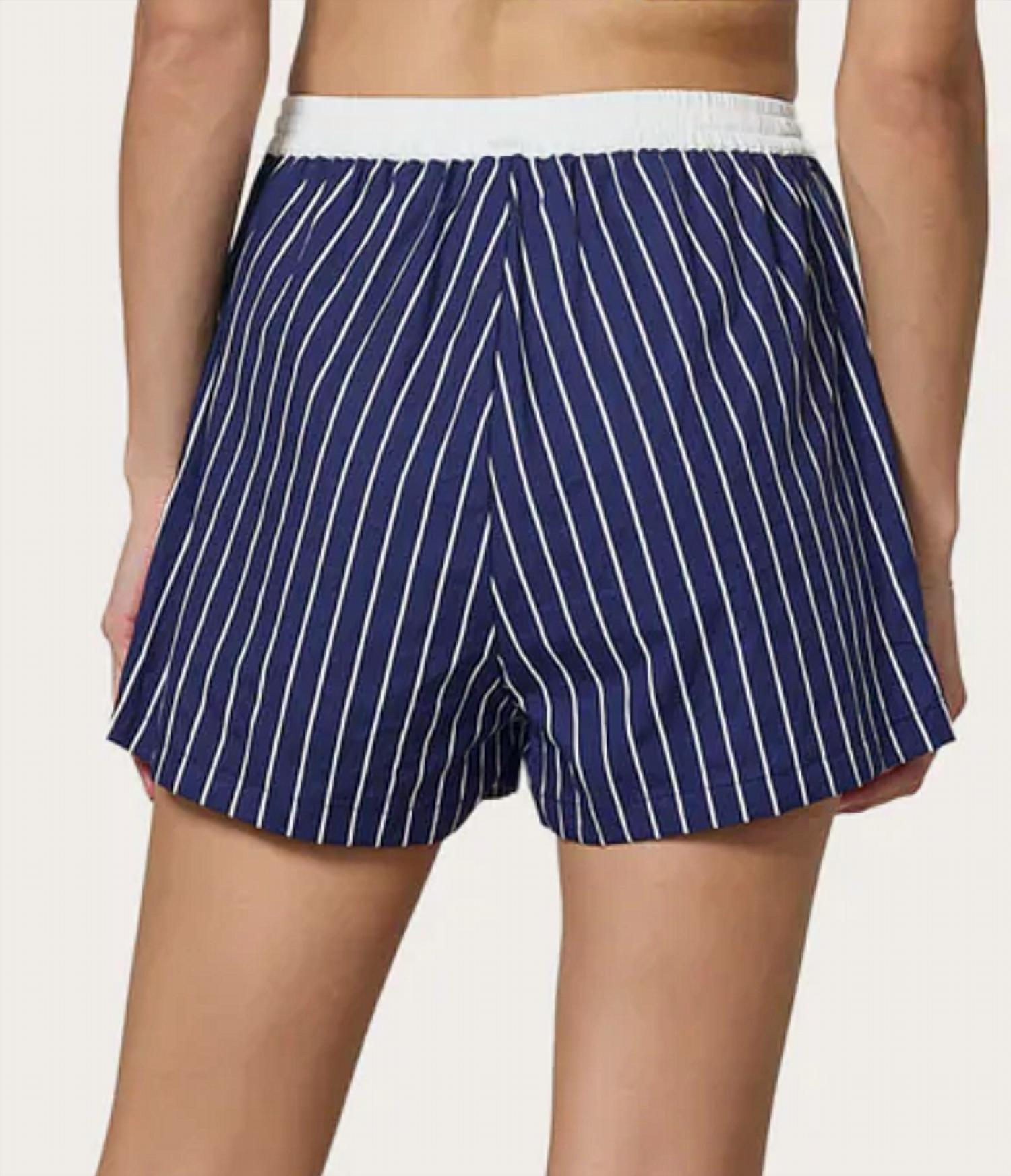 LUSANA Donovan Short in indigo stripe - women's shorts - detail view