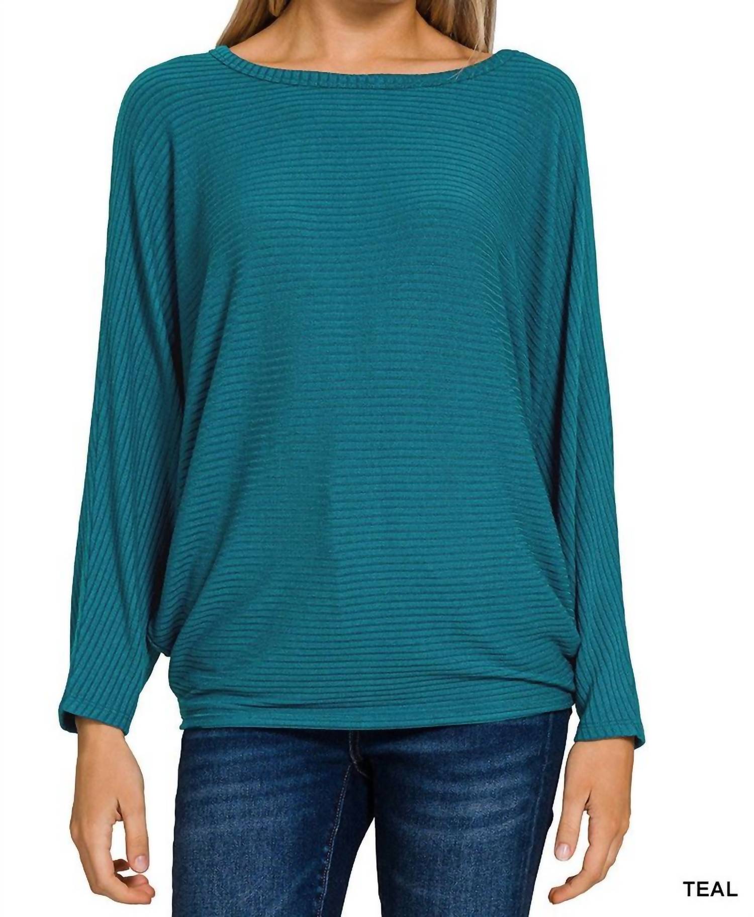 Zenana - Ribbed Batwing Long Sleeve Sweater
