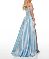 Rachel Allan - Off-the-shoulder A-line Prom Gown With Ab Crystals