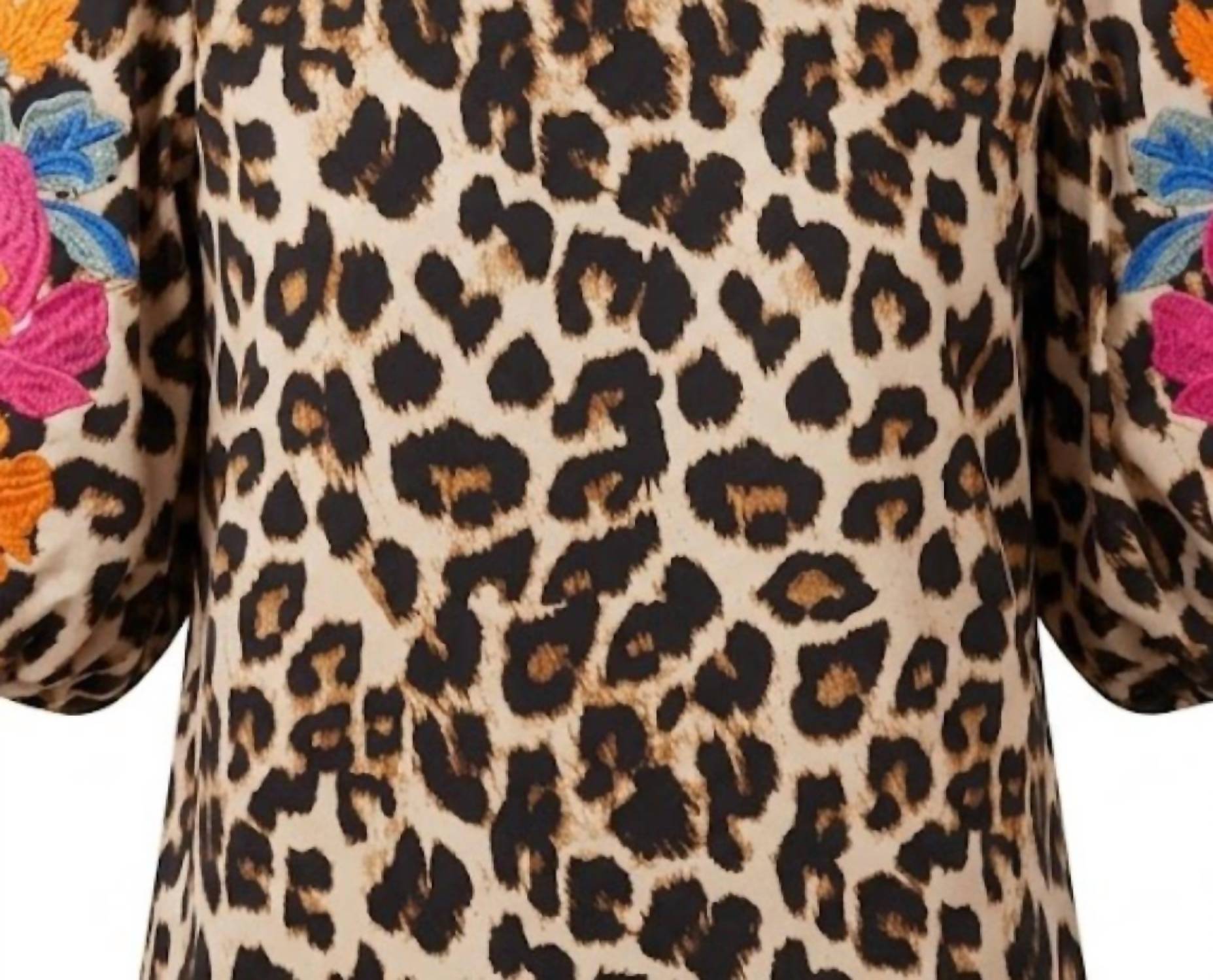Beeson River Women's Floral Sleeves Blouse in leopard - women's blouse - detail view