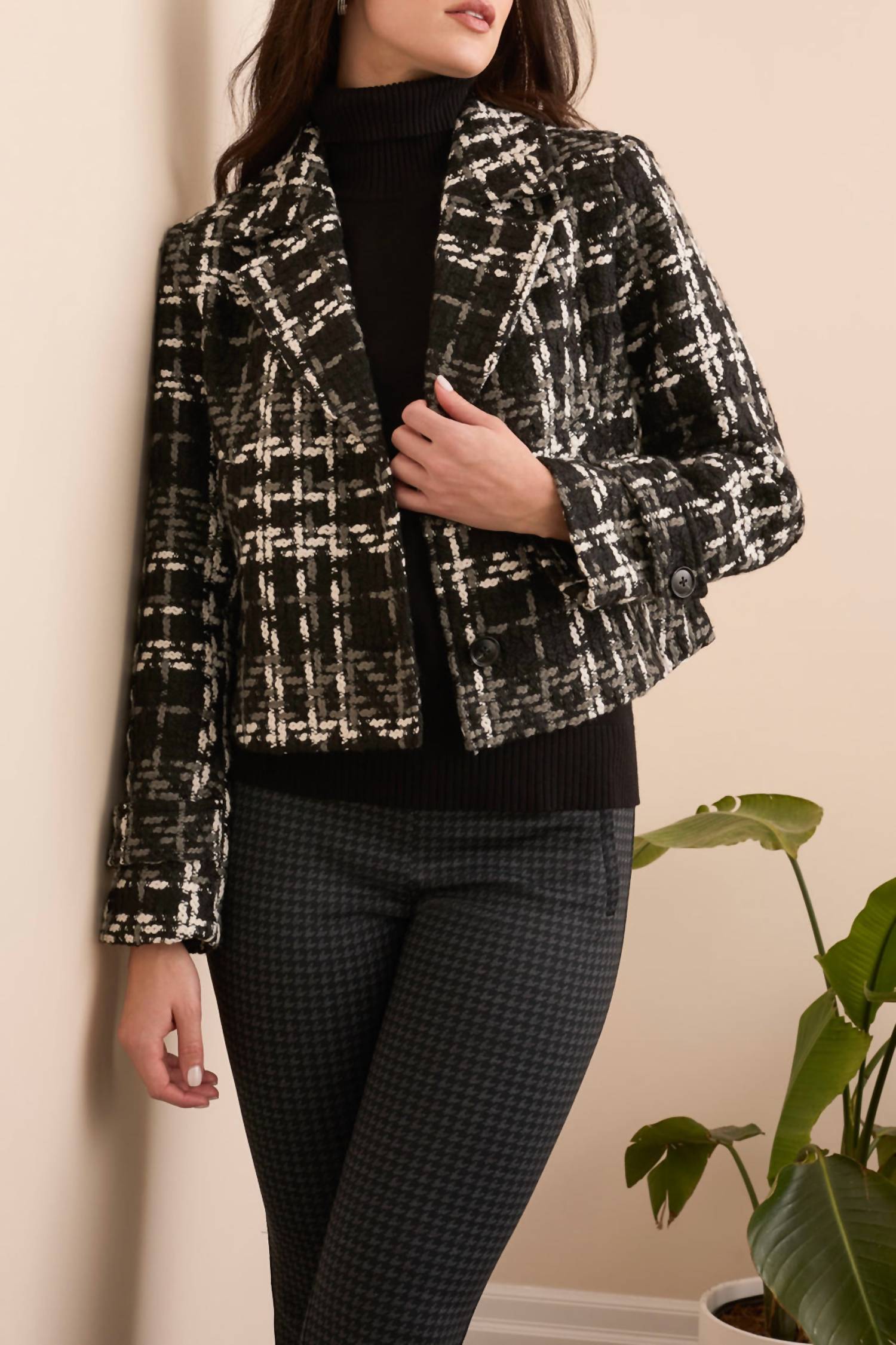 Tribal - Chunky Plaid Boucle Button-front Blazer