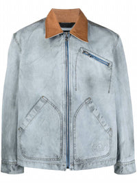 DIESEL Intentionally Dirty Effect Full Zip J-chart Jacket in blue brown - men's jacket - view 7