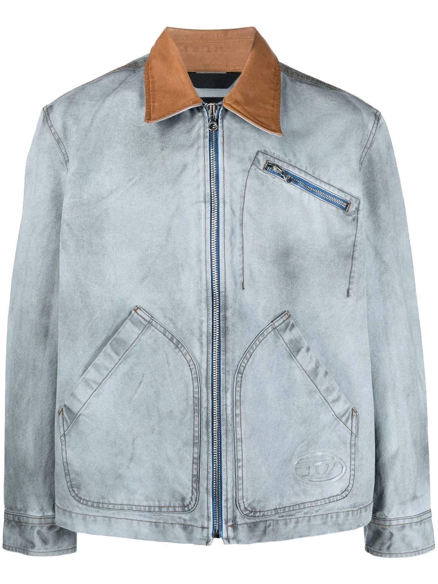 DIESEL Intentionally Dirty Effect Full Zip J-chart Jacket in blue brown - men's jacket - view 7