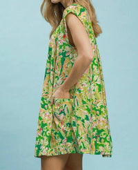 Umgee - Tropical Floral Flutter Sleeve Swing Dress