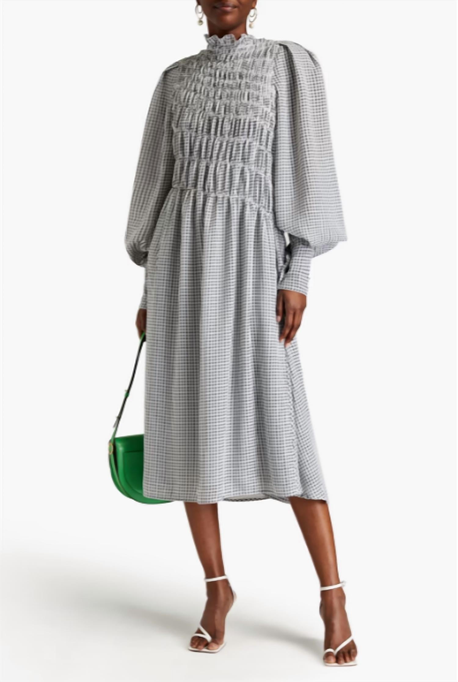 Victoria Beckham - Shirred Gingham Seersucker Midi Dress