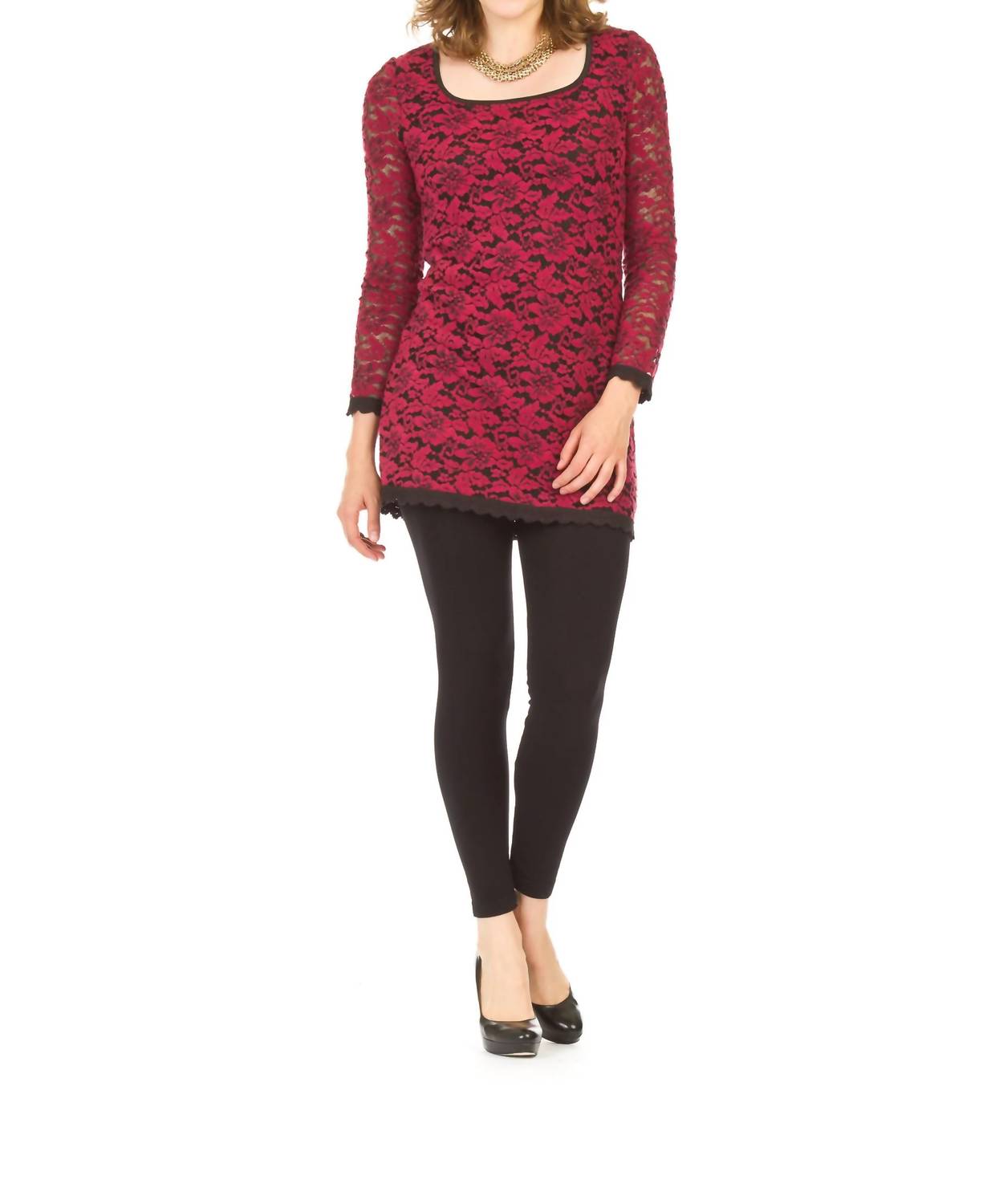 Papillon - Fuzzy Lace Long Sleeve Scoop Neck Dress