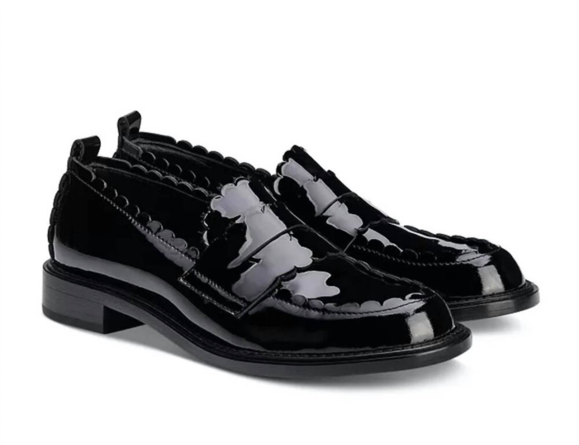 AGL Women's Janise Patent Leather Penny Loafers in black - women's flats - detail view