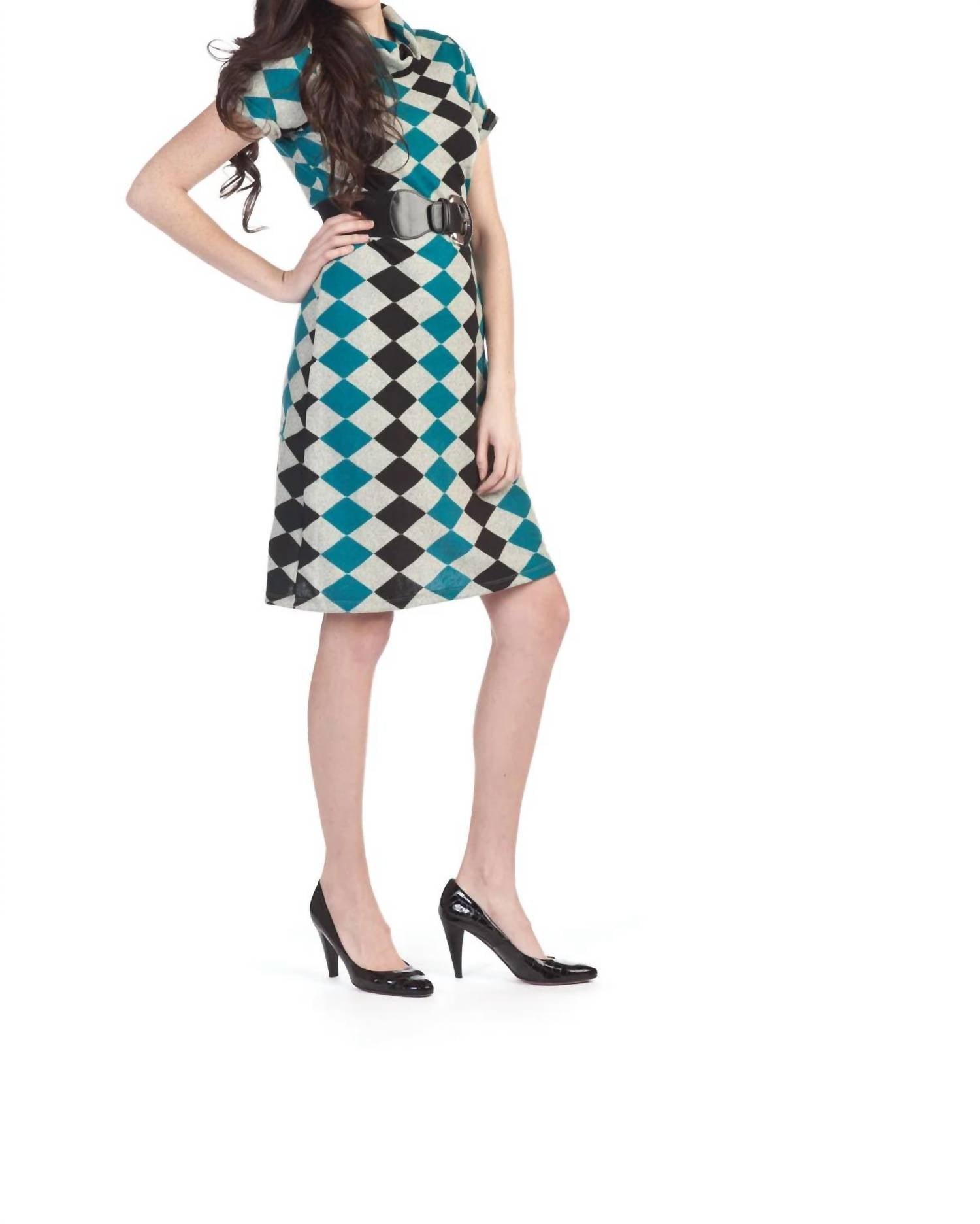 Papillon - Cowl Neck Argyle Dress