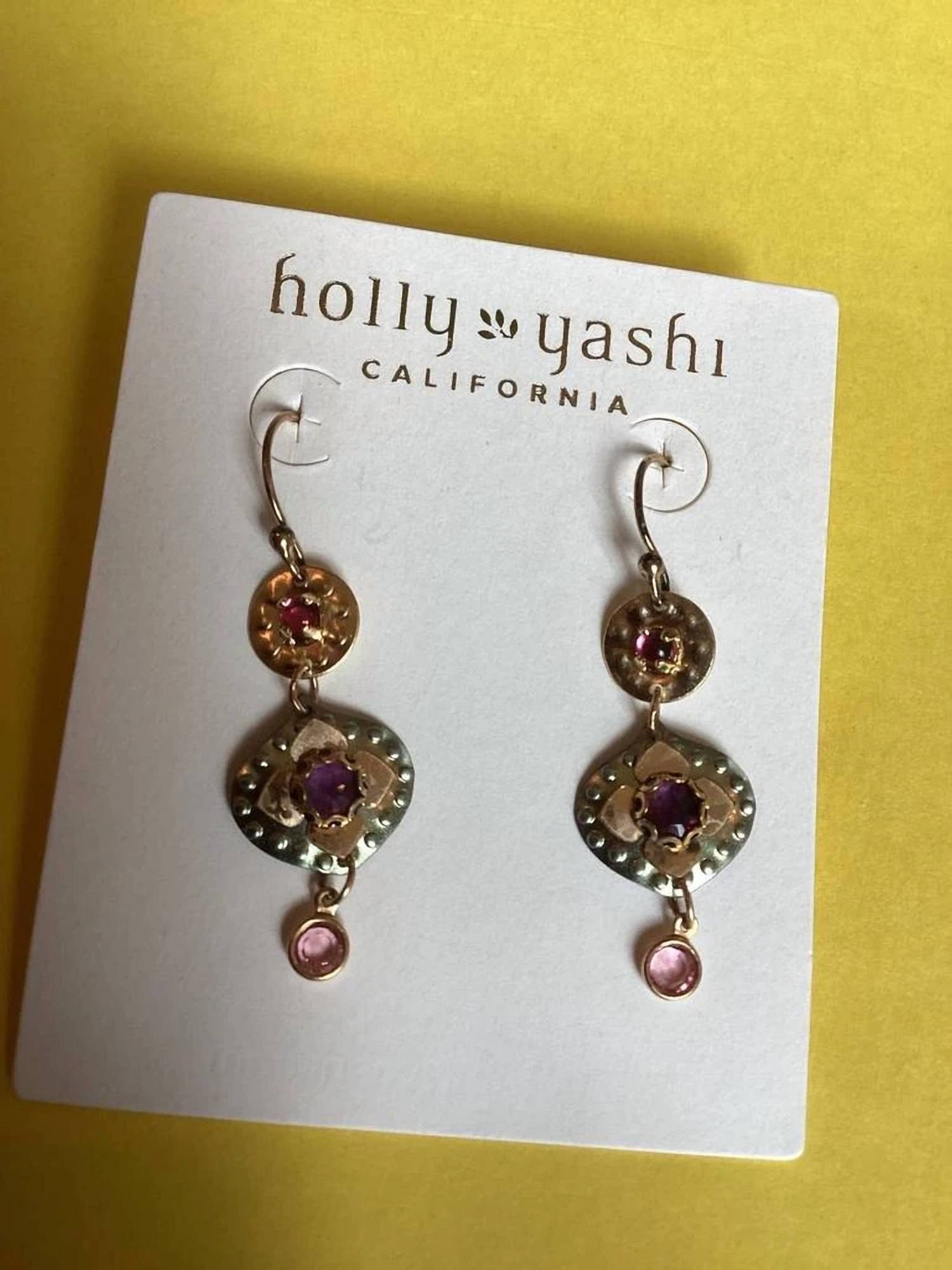 Holly Yashi Women's Eternelle Flowers Drop Earrings in purple pink pale green gold - women's jewelry - detail view