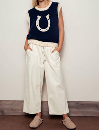 Urban Daizy Western Horseshoe Crochet Knit Ribbed Trim Sweater Vest in navy - women's sweater - view 4