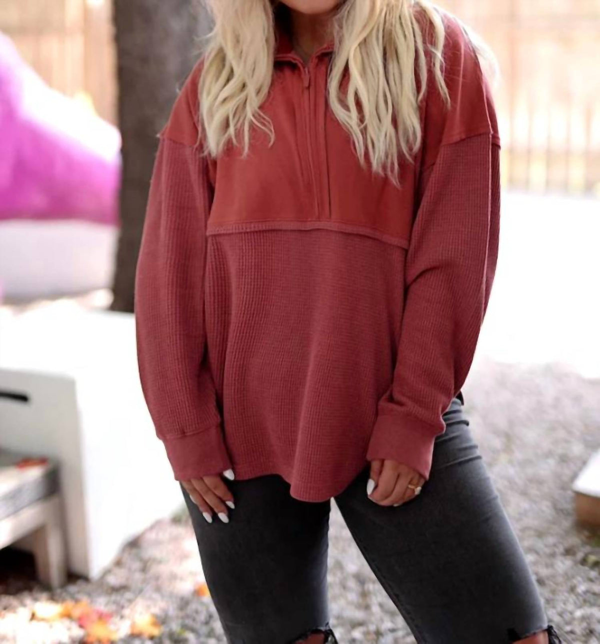 Jadelynn Brooke - Women's Ready Or Not Waffle Quarter Zip Top