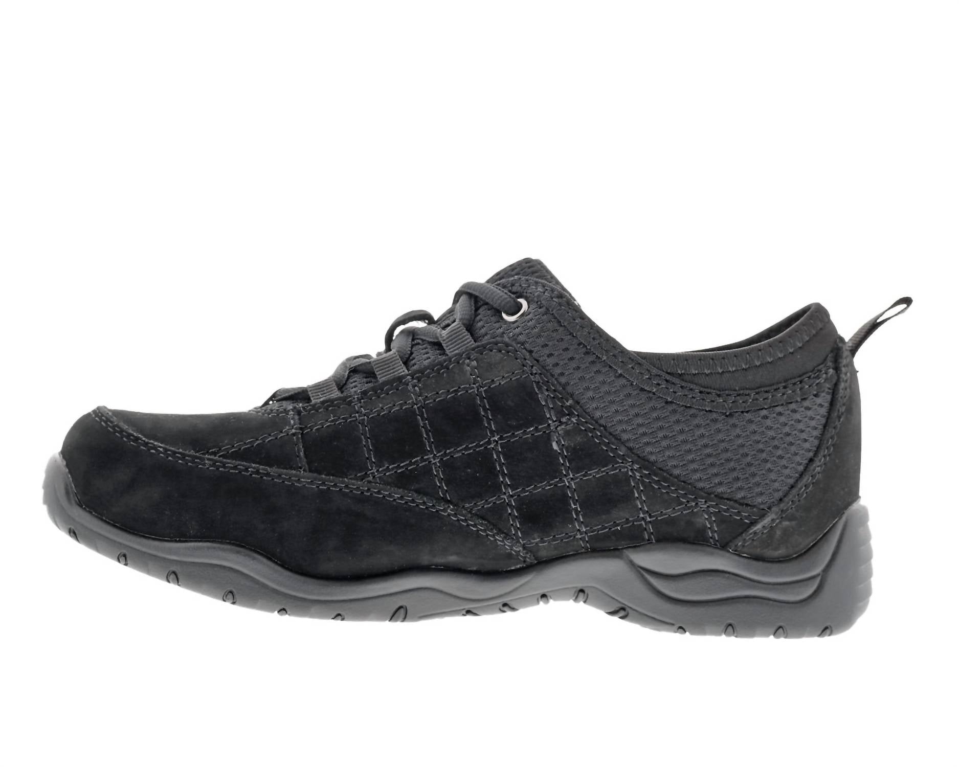 DREW Women's Lisbon Shoe in black nubuck combo - women's shoe - detail view