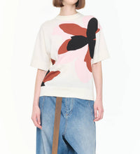 Plan C - Floral Intarsia Short Sleeve Knit Top