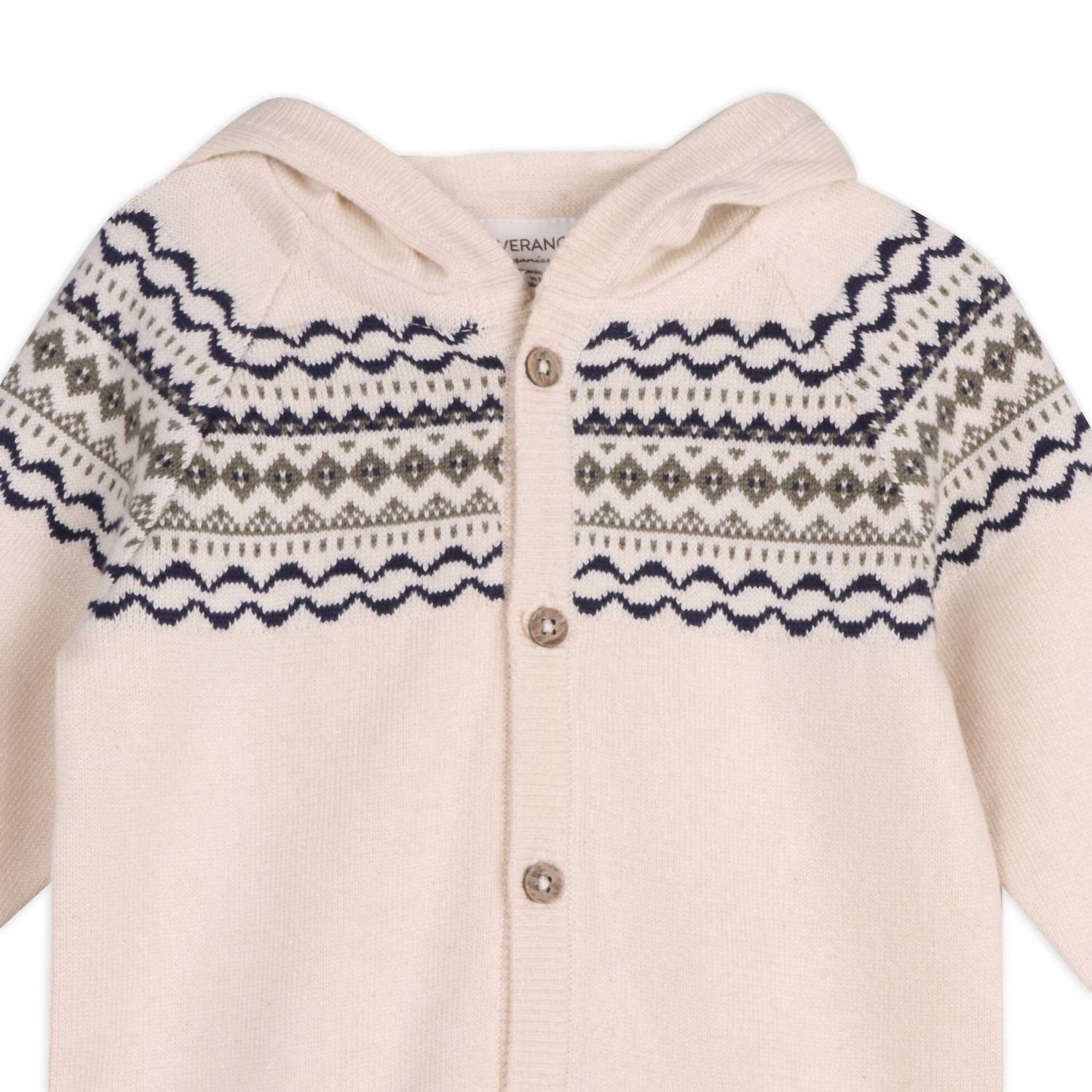 Viverano Organics - Baby Fair Isle Sweater Knit Hooded Jumpsuit