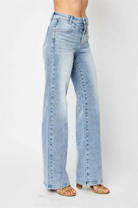 Judy Blue Front Yoke Retro Wide Leg Denim Jeans in medium blue - women's jeans - view 10