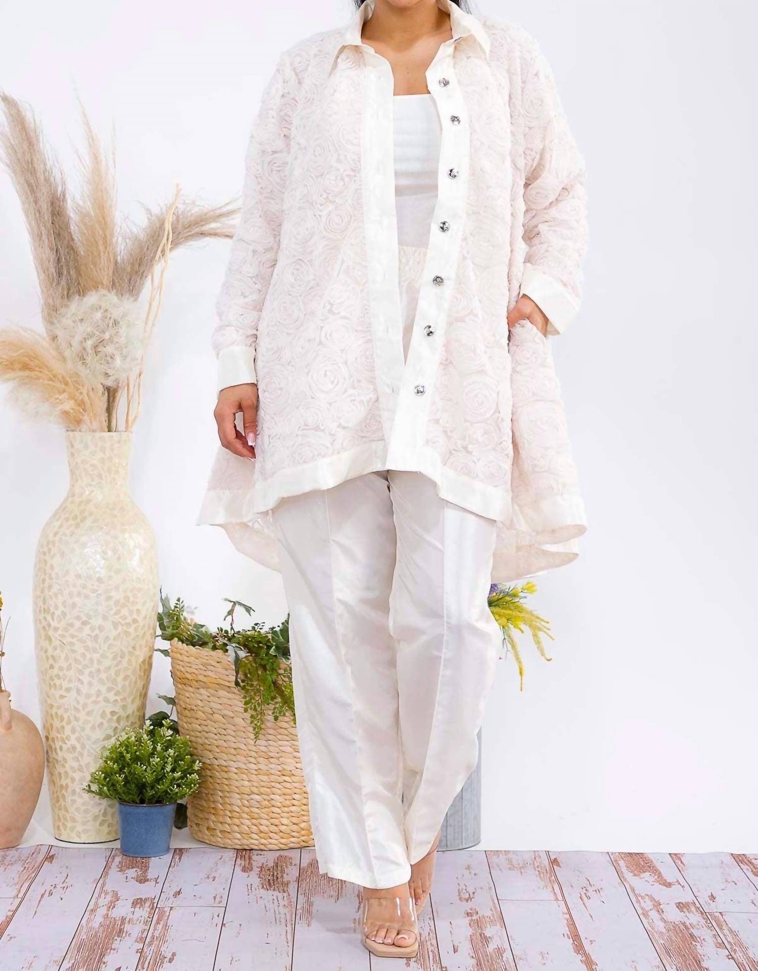 Karen T Design - Button Down Tunic And Straight Leg Pant Set