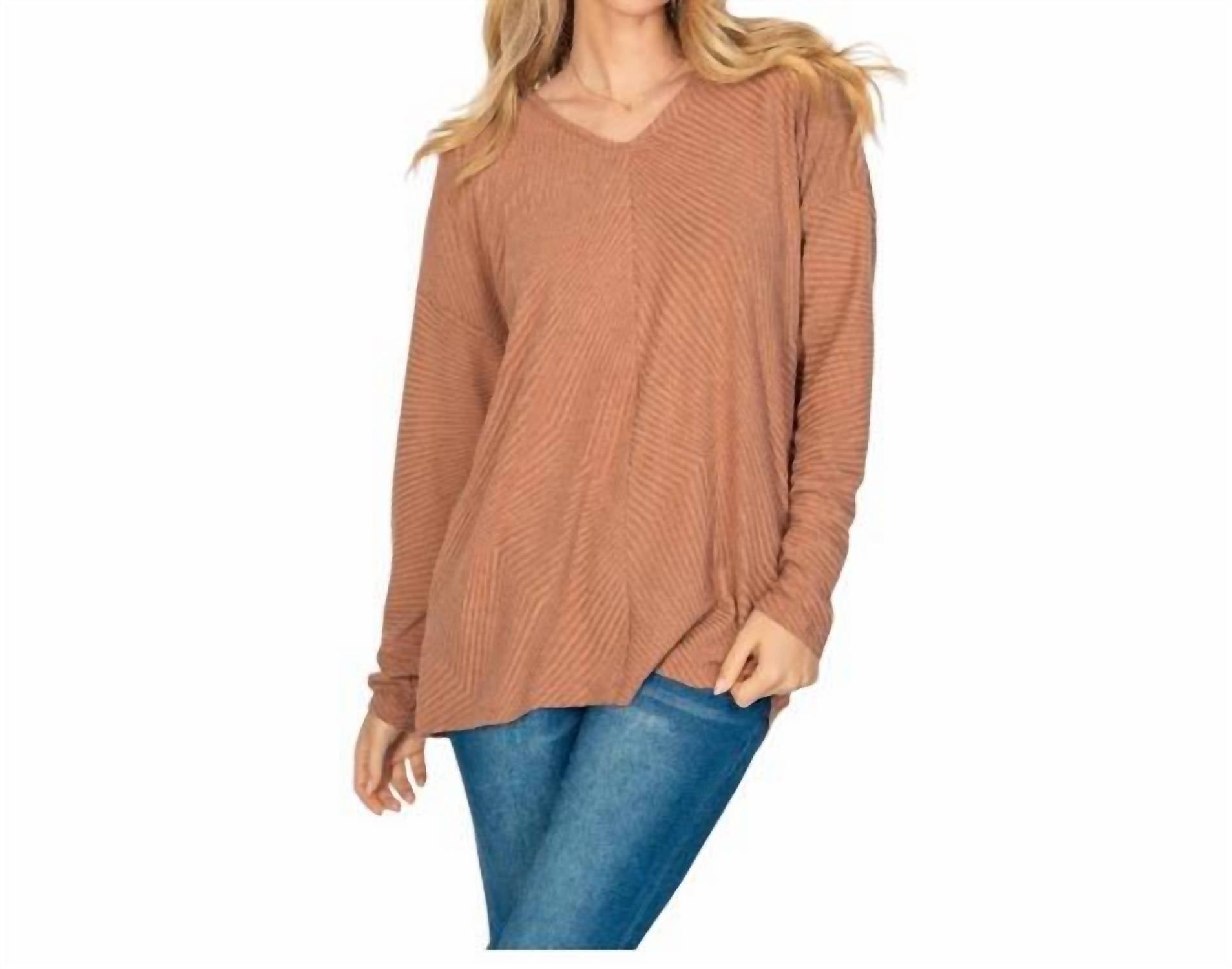 White Birch - Women's Zig Zag Knit V-neck Top