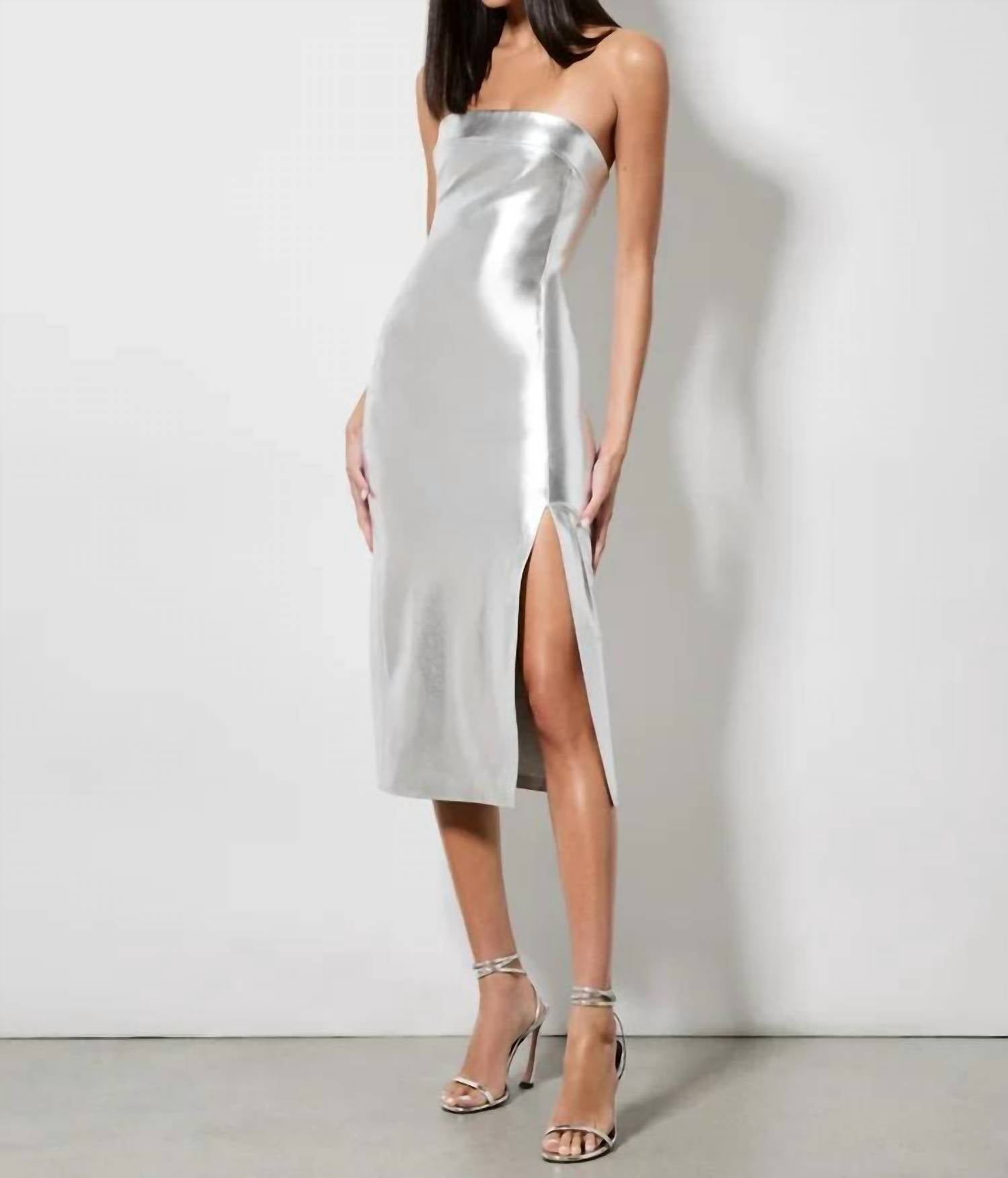 Alice + Olivia - Kelly Shiny Vegan Leather Hi Slit Midi Dress