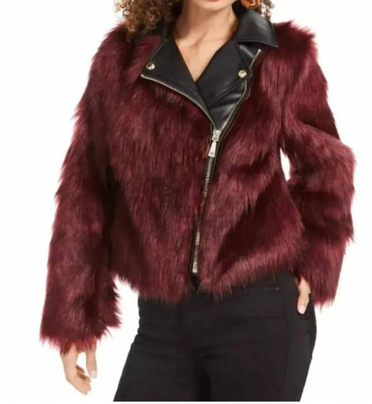 Guess - Long Sleeve Savage Faux Fur Moto Jacket