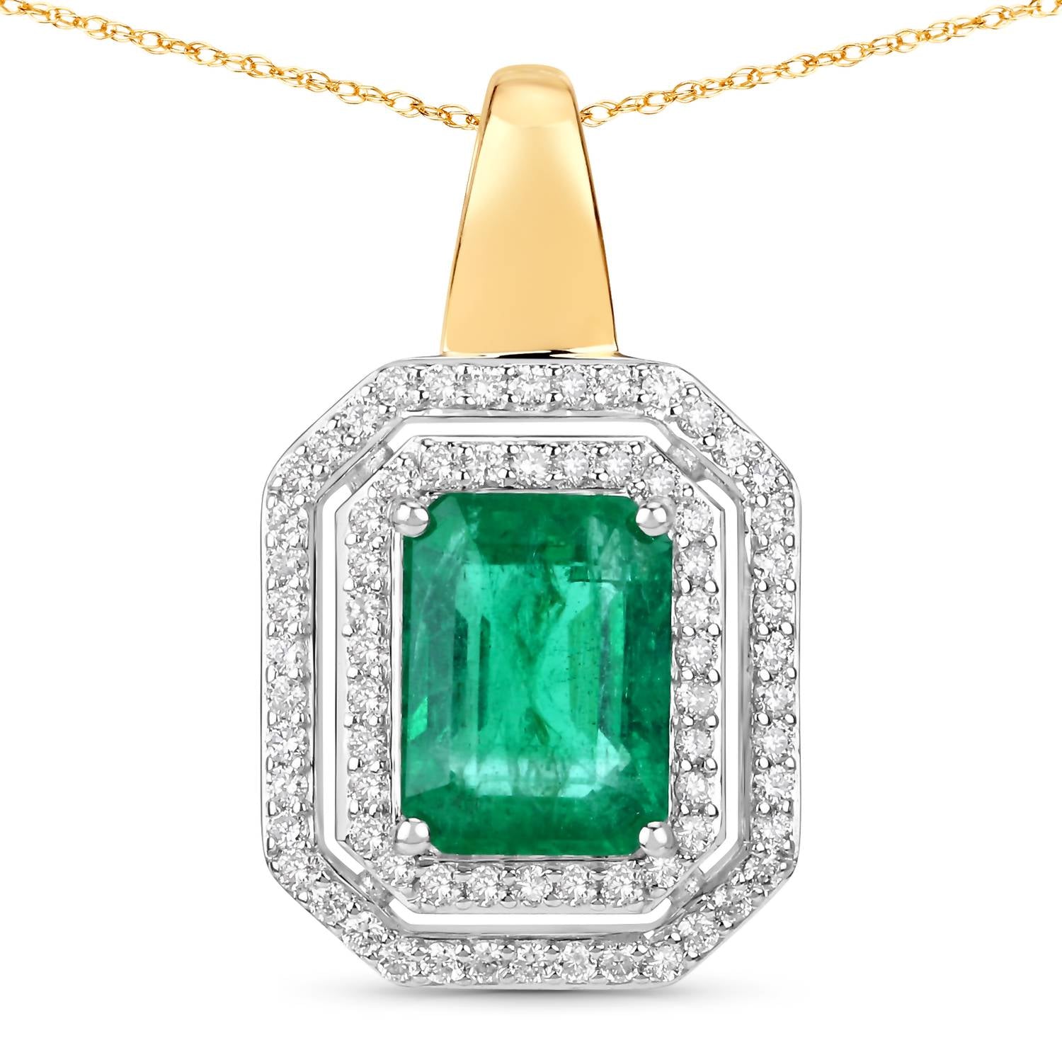 Diana M Jewels Women's Natural Zambian Emerald Pendant Necklace (2.37 Ct) - Classic Plus in 14k white gold - women's jewelry