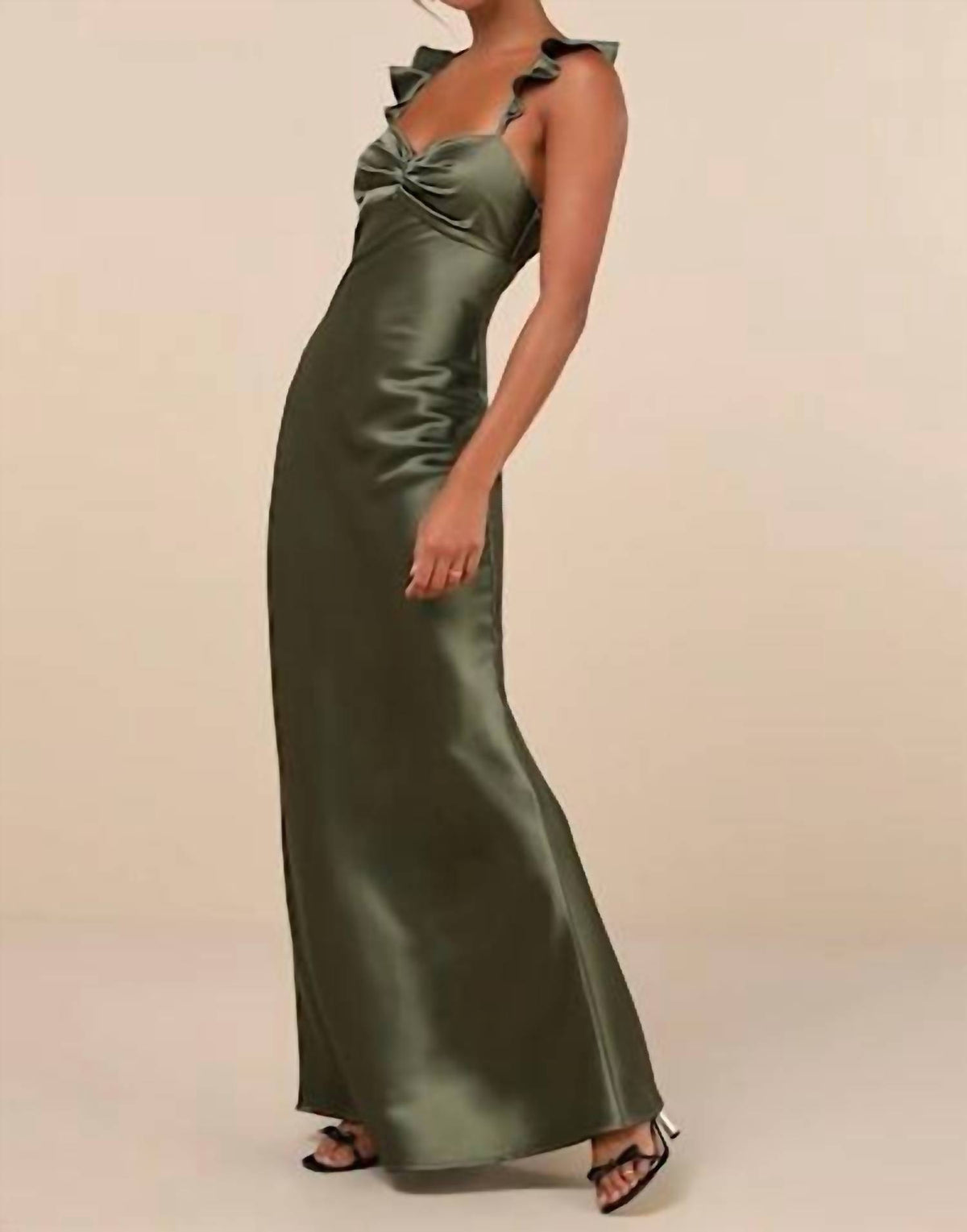Lulus - Exuberant Luxury Satin Ruffled Lace-up Maxi Dress